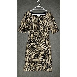 Dressbarn Tiger Print Faux Wrap Dress Women's 10 Half Sleeve Knee Length Rouched